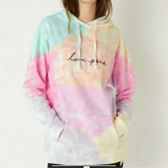 New Victoria’s Secret pink Tie dye 3 PC set sweatshirt sweatpants & tee shirt - Picture 7 of 10